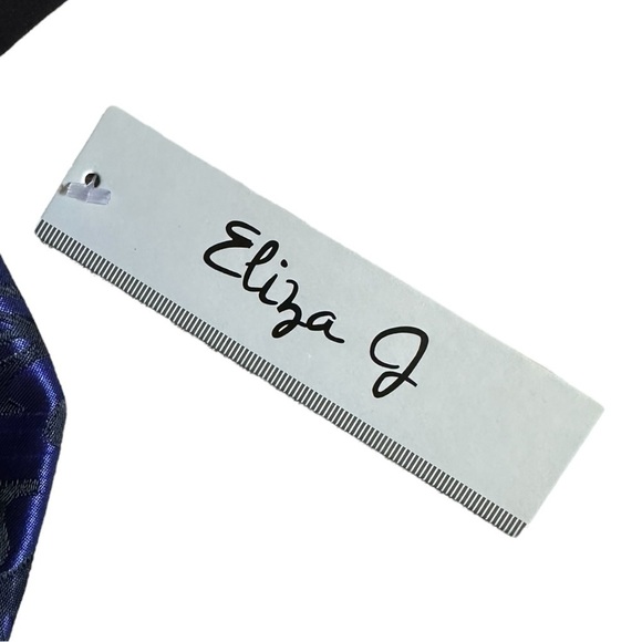 Eliza J Missy Fit & Flare Dress 14 NWT Cobalt Blue Brocade Open Back Cocktail - Picture 7 of 10